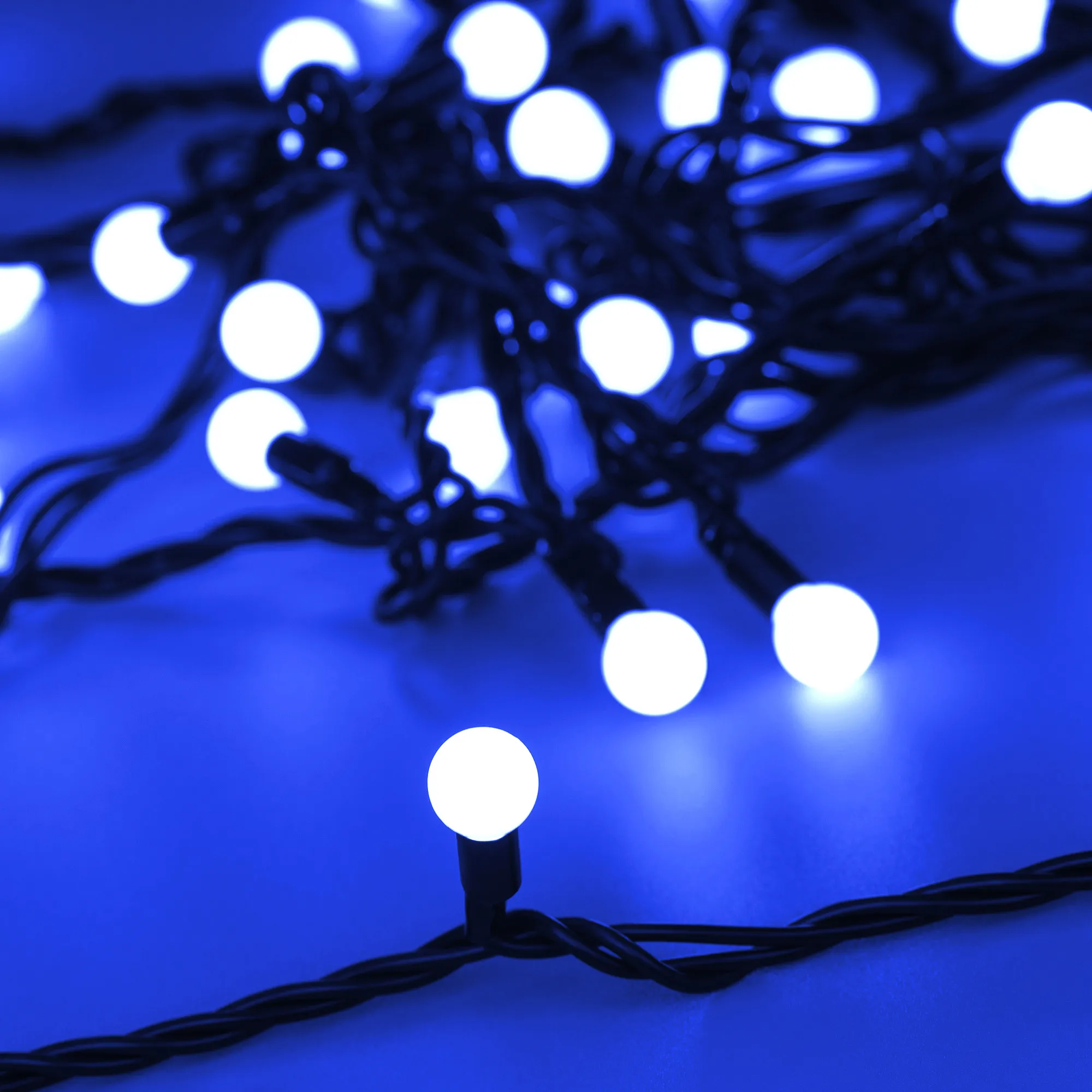 Светодиодная гирлянда ARD-BALL-CLASSIC-D13-5000-BLACK-50LED BLUE (230V, 3.5W) (Ardecoled, IP65) - изображение товара